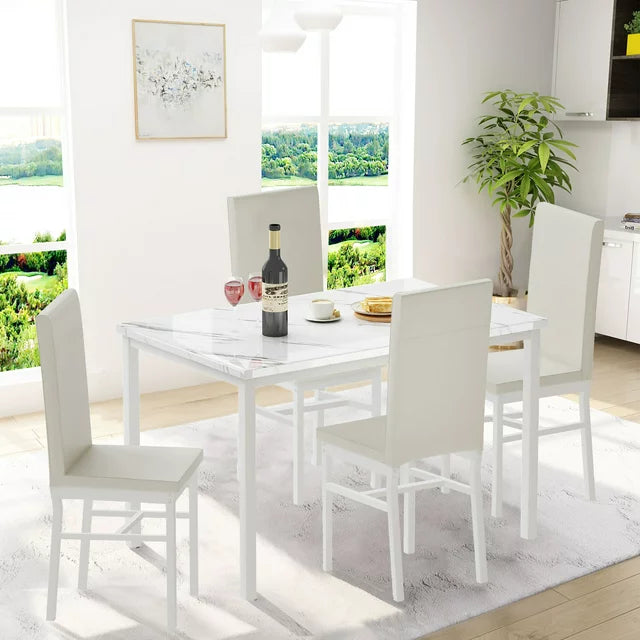 SESSLIFE 5 Pieces Dining Table Set, Dining Table Set for 4 for Dining Room, Breakfast Nook, Compact Space, Kitchen Table Set with Faux Marble Pattern Table and 4 Velvet Chairs