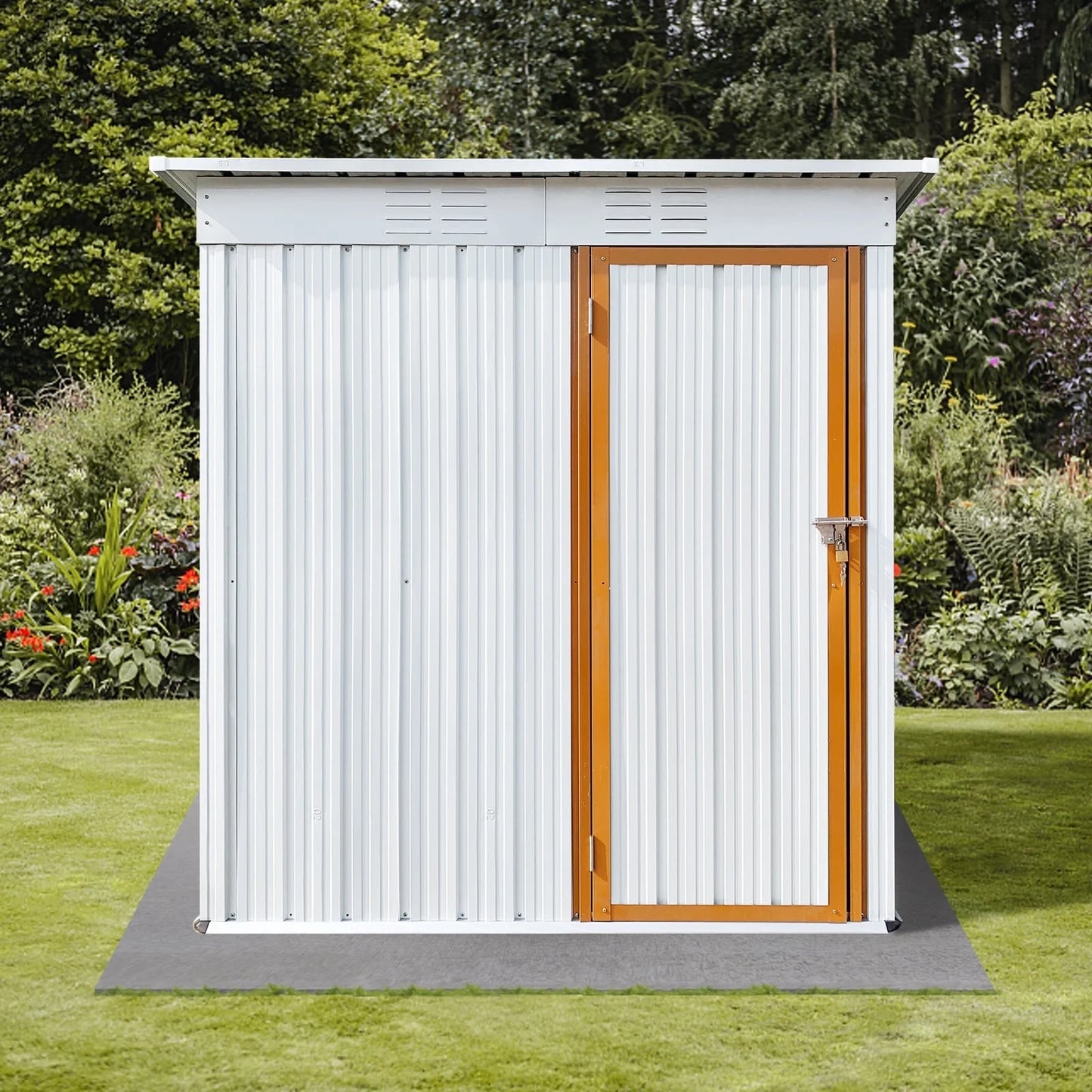 SESSLIFE 5'x3' Storage Shed, Outdoor Garden Shed Vertical Shed with Lockable Door for Garden Backyard Patio Lawn, Galvanized Steel Outdoor Storage Cabinet