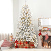SESSLIFE 7ft Pre-lit Flocked Christmas Tree, Hinged Artificial Christmas Tree with 1064 Tips and 400 Lights, White Flocked Xmas Trees for Indoor Outdoor Home Holiday Decoration