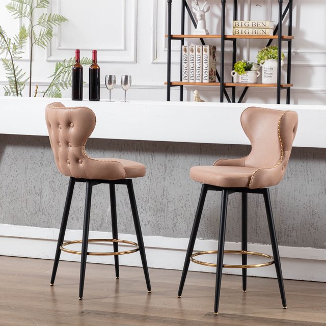 SESSLIFE Bar Stools Set of 2, Counter Height Bar Stools for Kitchen Counter, Black Kitchen Stools with Gold Legs, Barstools for Restaurant, Coffee Shop