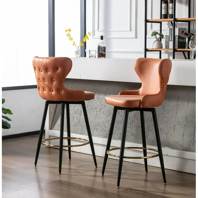 SESSLIFE Bar Stools Set of 2, Counter Height Bar Stools for Kitchen Counter, Black Kitchen Stools with Gold Legs, Barstools for Restaurant, Coffee Shop