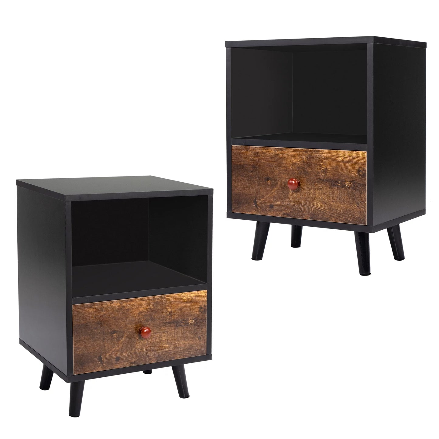 SESSLIFE End Side Table Set of 2 with a Drawer, Wood Bedside Table, Versatile Nightstand, Storage Shelf, Side Table for Home & Office, Gray