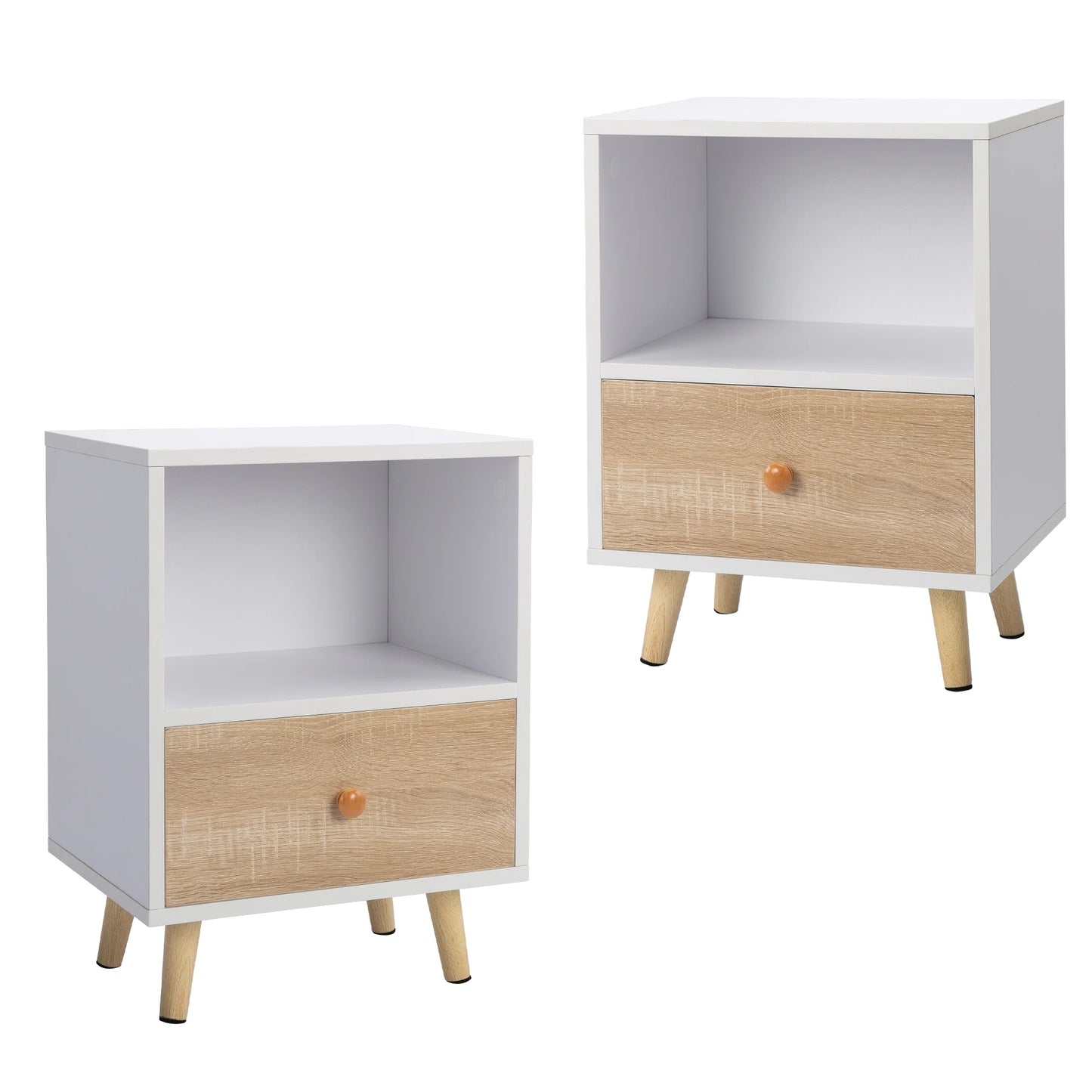 SESSLIFE End Side Table Set of 2 with a Drawer, Wood Bedside Table, Versatile Nightstand, Storage Shelf, Side Table for Home & Office, Gray