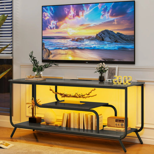 SESSLIFE Entertainment Center with LED Lights, Modern TV Stand for 55 inch TV, TV & Media Furniture with Storage, Media Table for Living Room, Bedroom (Dark Gray)