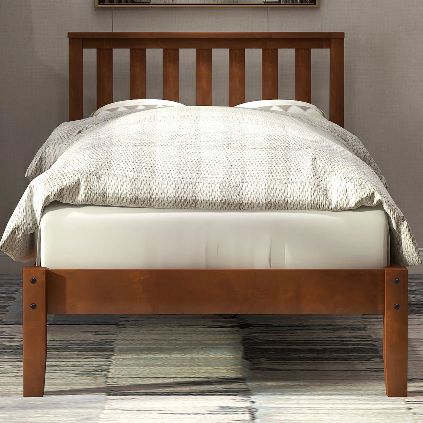 Wood Bed Frame, SESSLIFE Twin Size Bed Frame with Headboard, Twin Platform Bed Frame No Box Spring Needed, Modern Bed Frame for Kids Teens Bedroom Dorm, Espresso, X390