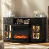 SESSLIFE Fireplace TV Stand for 65 Inch TV, 31'' Tall Farmhouse TV Stand with 2 Cabinets & Drawers, Entertainment Center with 3D Flame Electric Fireplace Heater, White+Brown