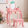 SESSLIFE Kids Vanity Set with Mirror and Drawers, Wooden Princess Makeup Desk Set, Toddler Dressing Table Set, Pretend Play Kids Vanity Table and Chair Set for Little Girls aged 3+, Pink
