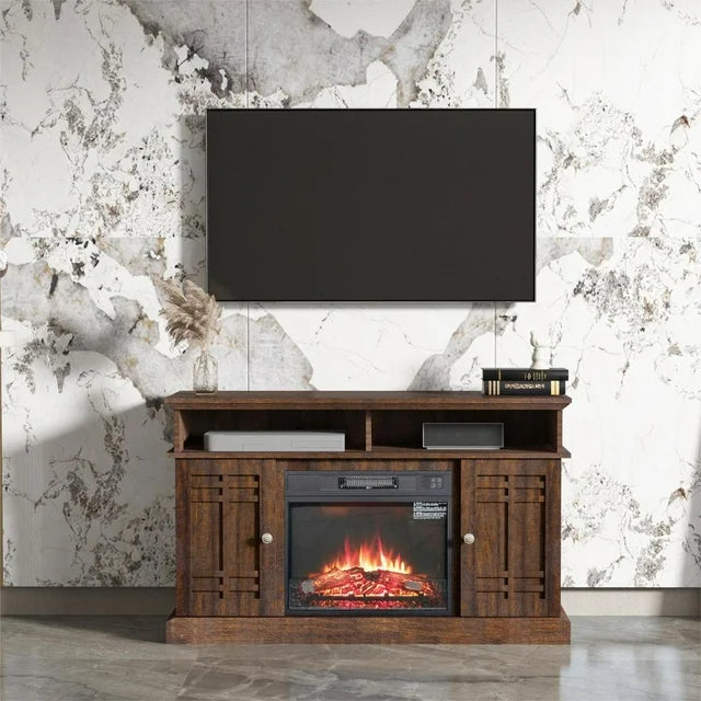 SESSLIFE Modern TV Stand for 55 Inch TV, TV Console with Electric Fireplace, Console Entertainment Center Television Table for Living Room or Bedroom, Light Gray