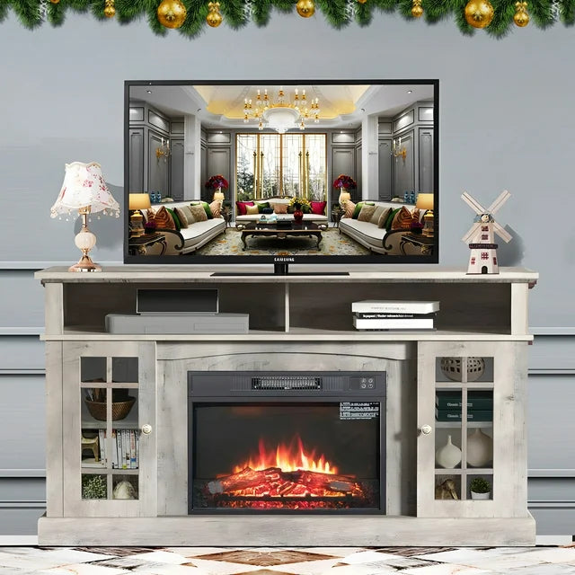 SESSLIFE Modern TV Stand for 65 Inch TV, TV Console with Electric Fireplace, Console Entertainment Center Television Table for Living Room or Bedroom, Brown