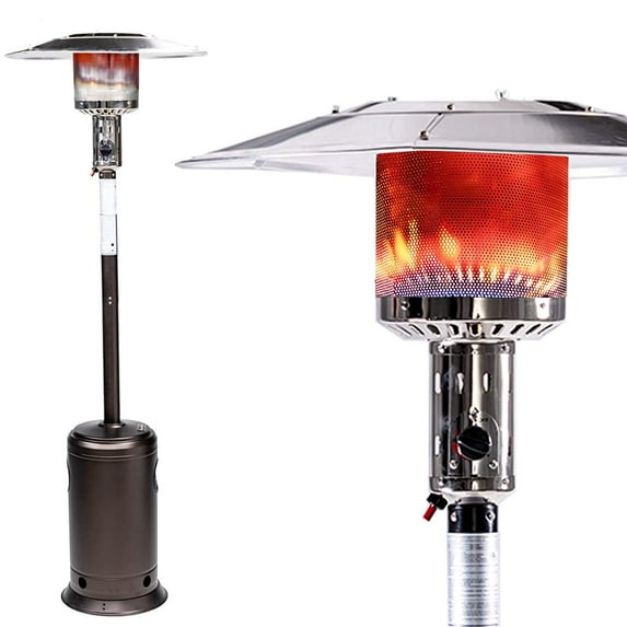 SESSLIFE Patio Propane Heater, 87" Tall Propane Outdoor Heater with Simple Ignition System and Wheels, 48000 BTU Standing Outdoor Gas Heater for Garden, Deck, Backyard, Porch, Brown, TE1265