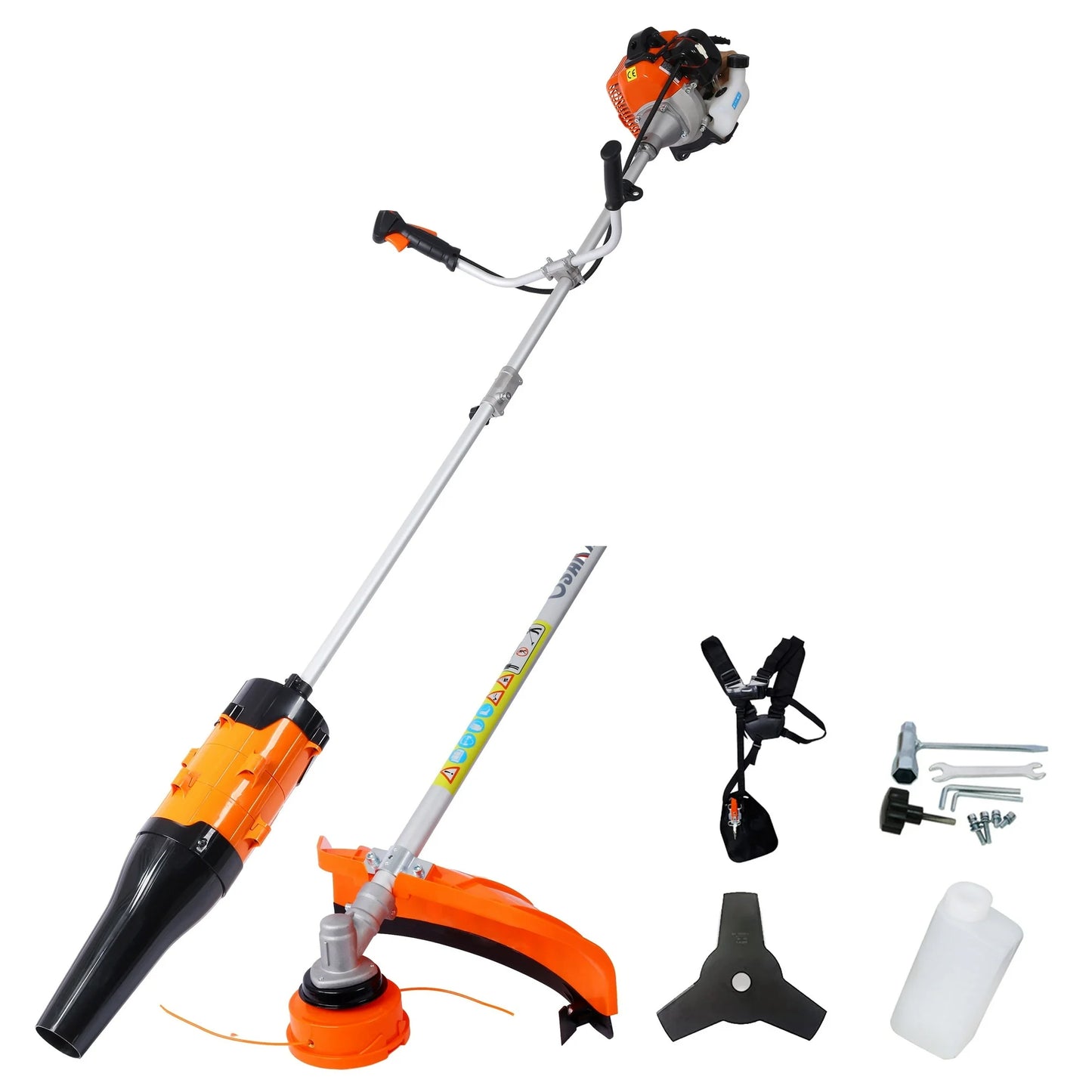 SESSLIFE 3 in 1 Gas Weeder/Wacker/Blower, 52 Cc and 2 Cycle Weed Trimmer with 10 Inch Brush Cutter, Rubber Handle and Shoulder Strap, Garden Grass Trimmer