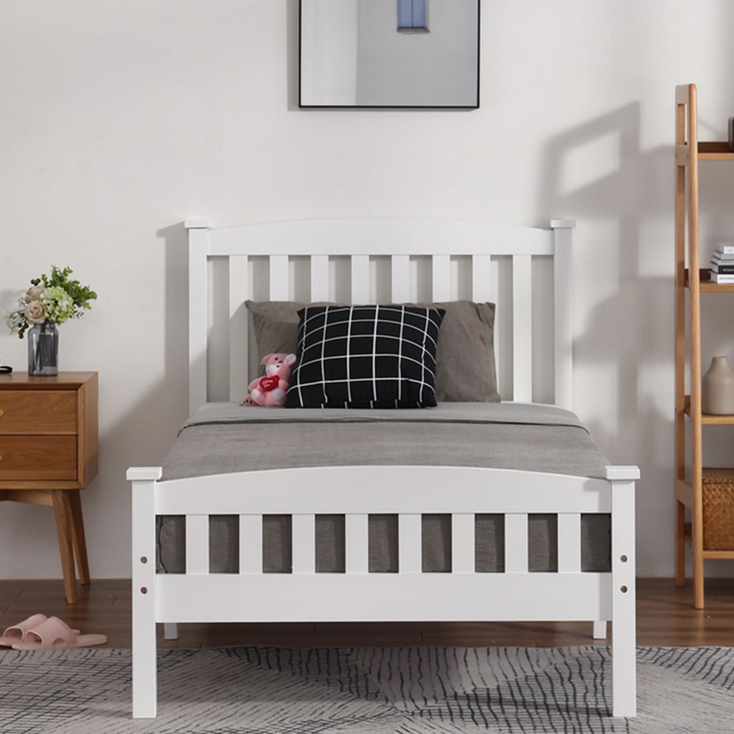 SESSLIFE Gray Twin Wood Bed Frame, Wood Platform Bed w/ Headboard, Adults Kids Modern Bed Frame, No Box Spring Needed, Easy Assembly