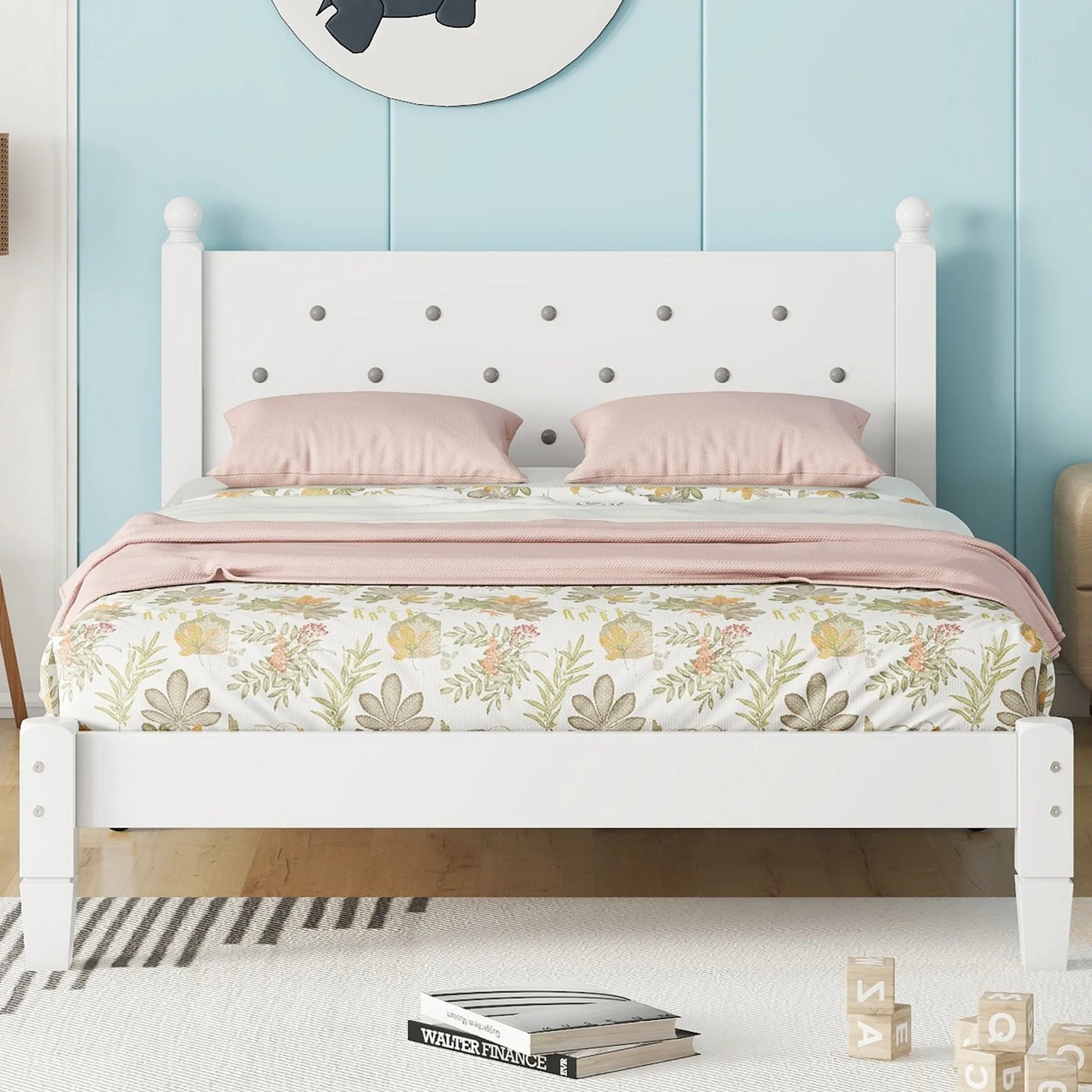 SESSLIFE Gray Twin Wood Bed Frame, Wood Platform Bed w/ Headboard, Adults Kids Modern Bed Frame, No Box Spring Needed, Easy Assembly