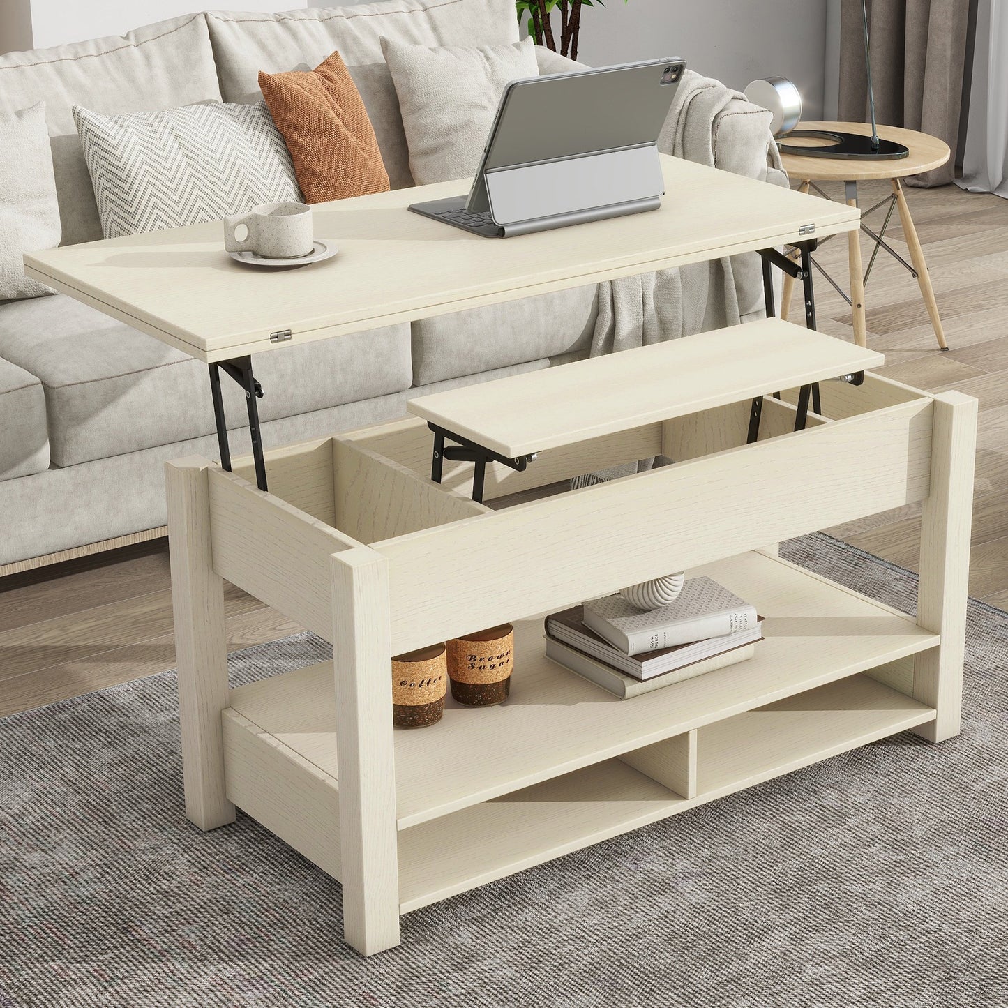 Sesslife 3 in 1 Lift Top Coffee Table, Multi-Function Coffee Table with Storage Shelf and Hidden Compartment, Modern Lift Tabletop Dining Table for Living Room, Home Office, Black