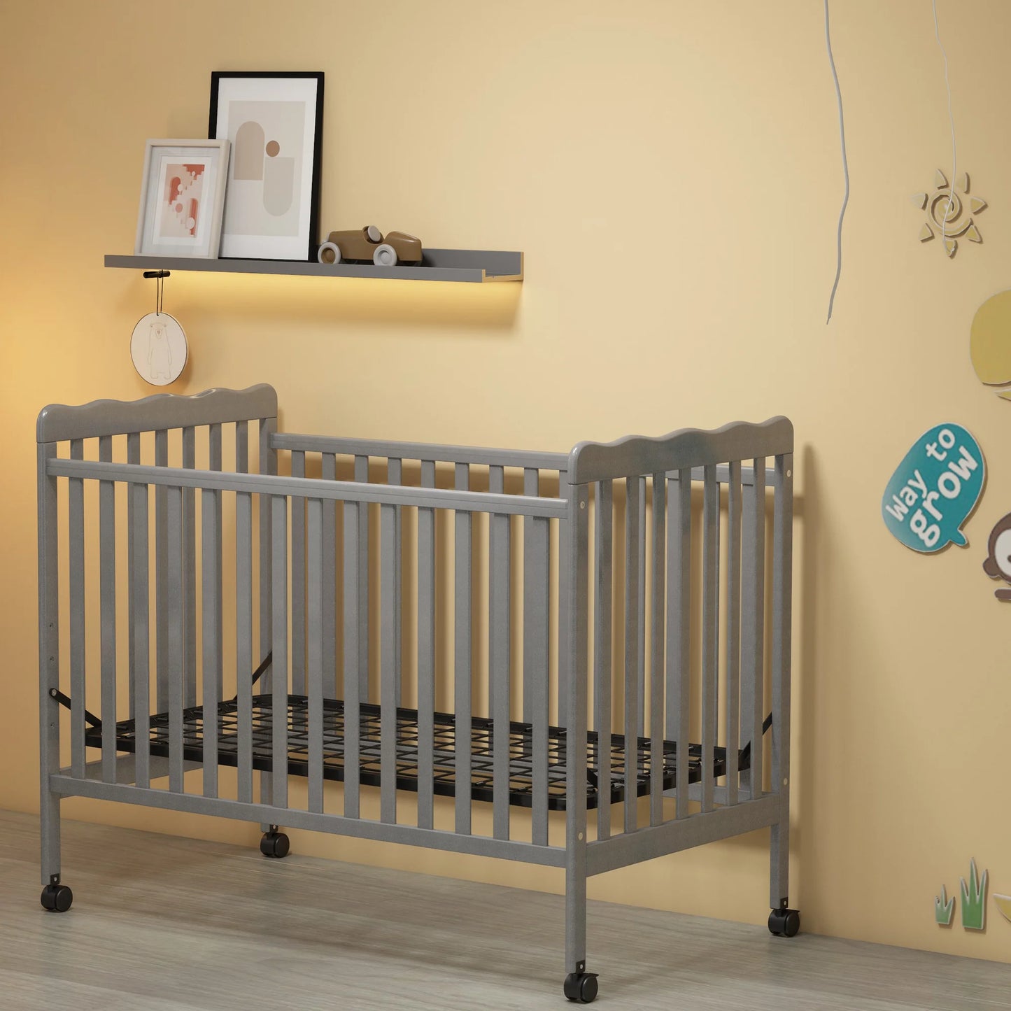 Sesslife 3-In-1 Convertible Crib, Baby Bed with Locking Wheels, Converts from Baby Crib to Toddler Bed, Fits Standard Full-Size Crib Mattress, Easy to Assemble(Cherry)