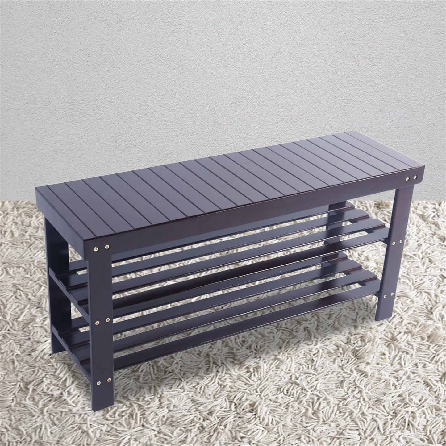 Sesslife Small Bench Seat, Entryway Shoe Bench with 2 Tier Storage, 3-Tier Bamboo Shoe Organizer for Entryway Hallway Front Door Living Room Laundry Room