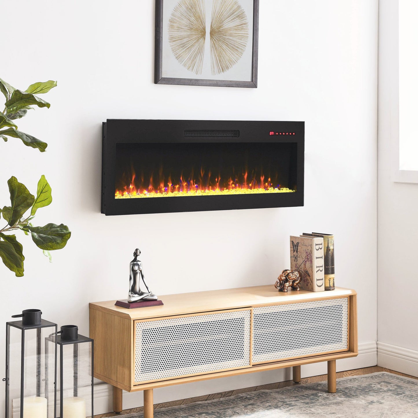 Sesslife 42" Electric Fireplace, Recessed Wall Mounted Electric Fireplace inserts, Adjustable Flame Colors and Speed, Low Noise LED Fireplace Heater with Touch Screen and Remote Control, Black