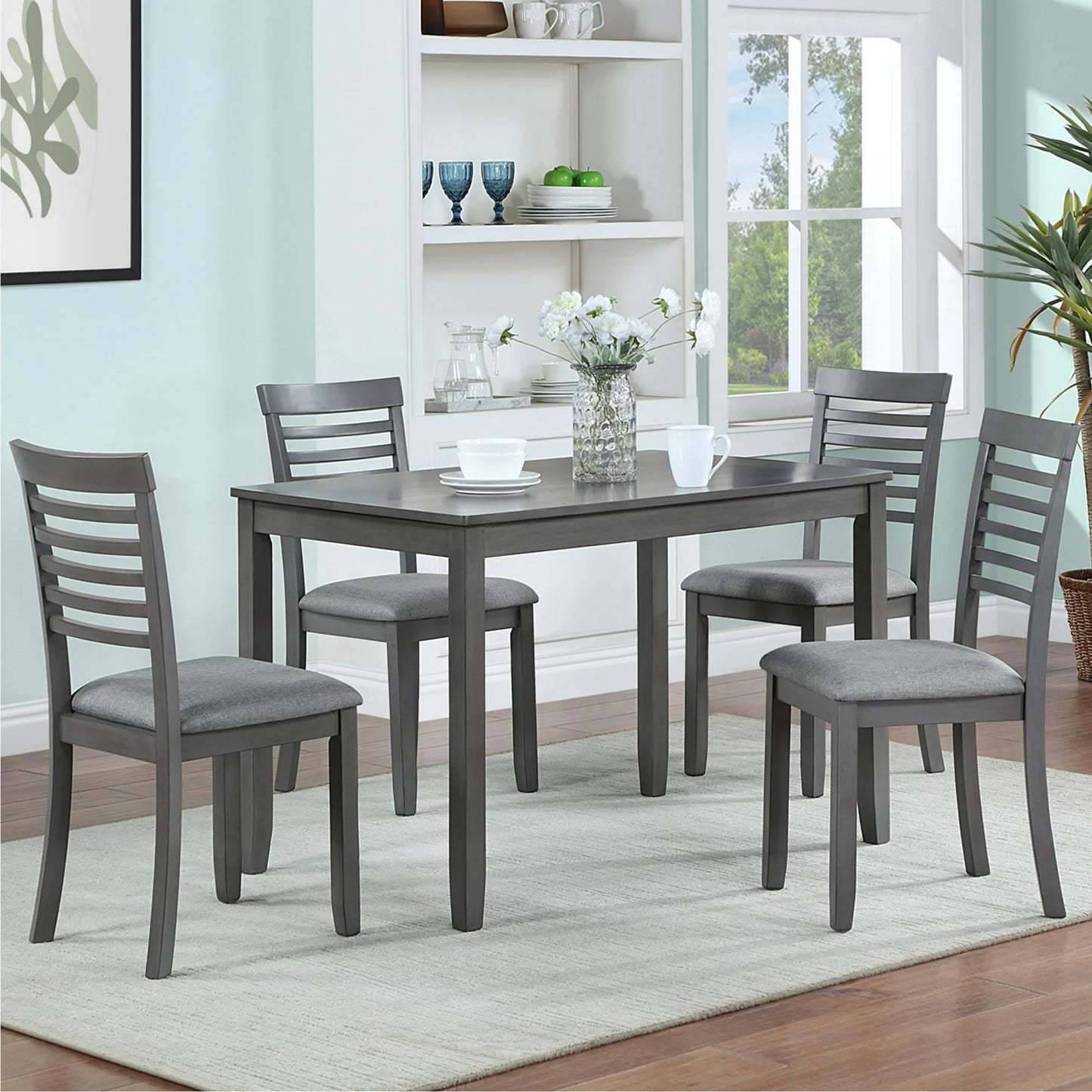 Sesslife 5 Piece Dining Set with One Rectangle Table and 4 Upholstered Chairs for 4 Persons, Dining Room Table Set for Small Place(Table+4 Chairs)