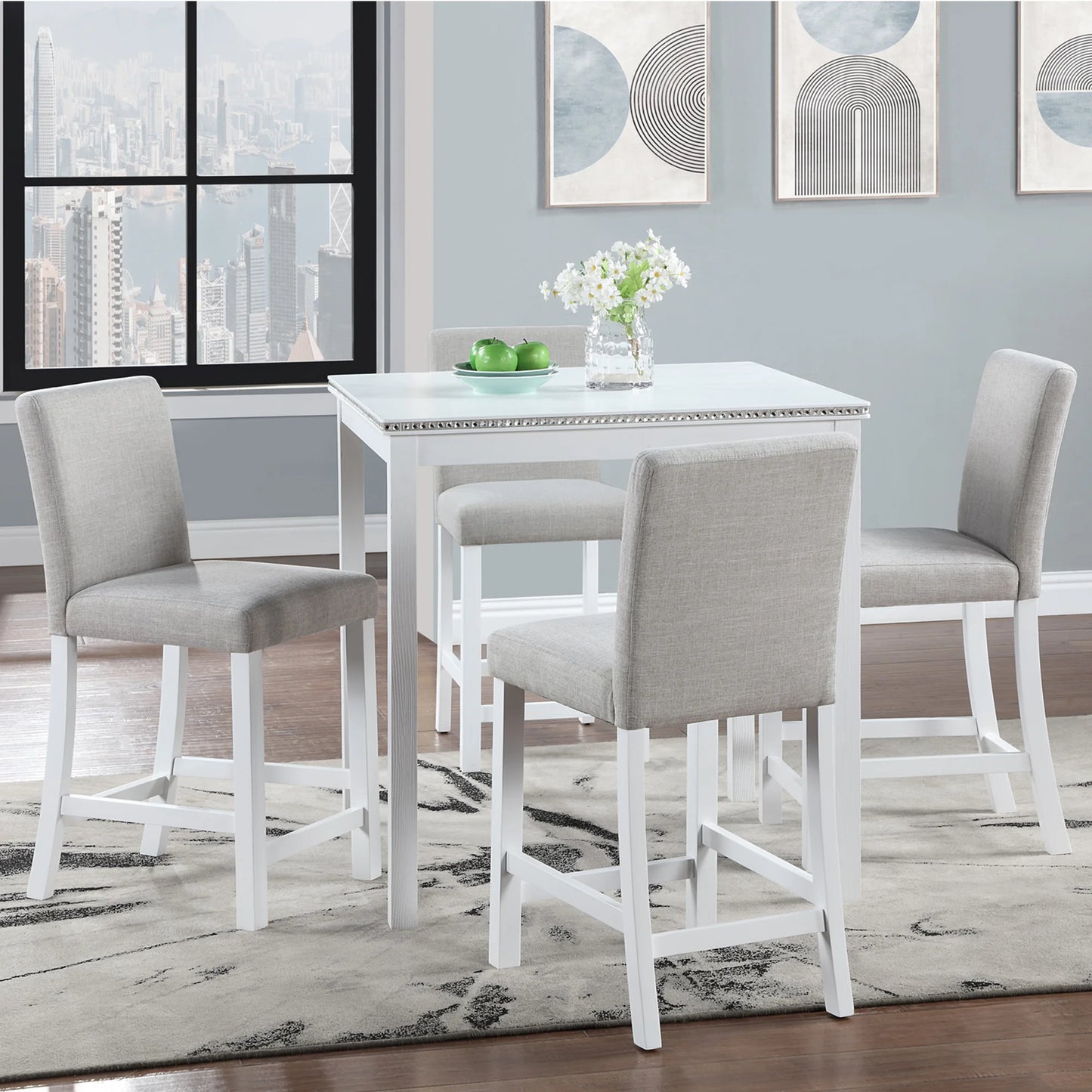Sesslife 5 Piece Modern Dining Set for Home, Kitchen, Wooden Dining Square Table Set, Counter Height Table Set with 4 Upholstered Chairs, Black