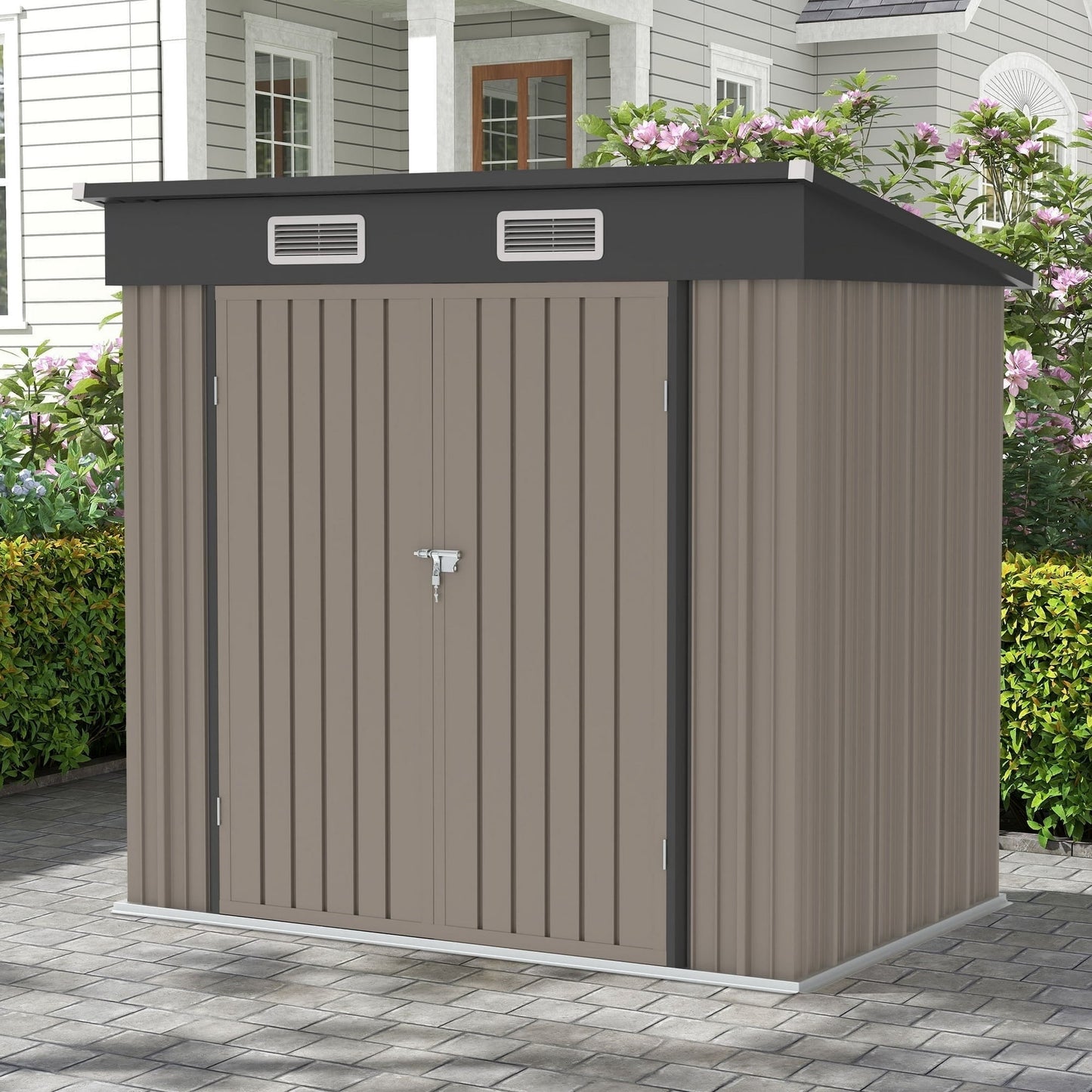 Sesslife 6x4 ft Outdoor Metal Steel Storage Shed with Sliding Roof & Lockable Door for Backyard, Garden, Brown