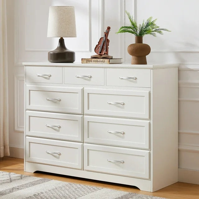 Sesslife Chest of Drawers Dresser, 9 Drawer Dresser Contemporary Modern Dresser with Metal Handles, Large Dresser & Chest of Drawers, Black