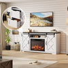 Sesslife Fireplace TV Stand for 65" TVs, Farmhouse TV Console Table with 2 Sliding Barn Doors, 2 Storage Drawers and Hidden Compartments, Media Entertainment Center for Living Room, Brown+White