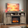 Sesslife Fireplace TV Stand for 65 Inch TVs, Farmhouse TV Cabinet Table with 2 Sliding Barn Doors, Media Entertainment Center with Open Storage Space Adjustable Shelves for Living Room, White+Brown