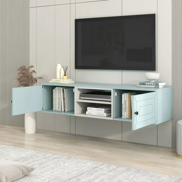 Sesslife Floating TV Stand Wall Mounted, Entertainment Center with Storage Cabinets, TV Stand for 65 Inch TV, Gaming Entertainment Center Console Table, Black