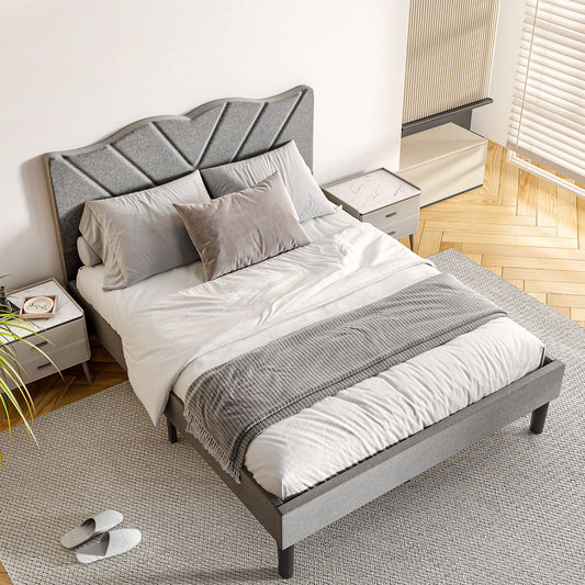 Sesslife Twin Bed Frame with Upholstered Headboard, Modern Platform Bed Twin Size with Strong Wooden Slats, Large Under Bed Storage, Easy Assembly, No Box Spring Needed, Noise-Free, Gray