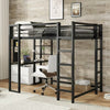 Sesslife Full Size Loft Bed with Desk, Metal Loft Bed with 2 Ladders, Heavy Duty Full Bed Frame with Storage Shelves, Pegboard and Safety Guard, No Box Spring Needed, Strong Slats Support, Black