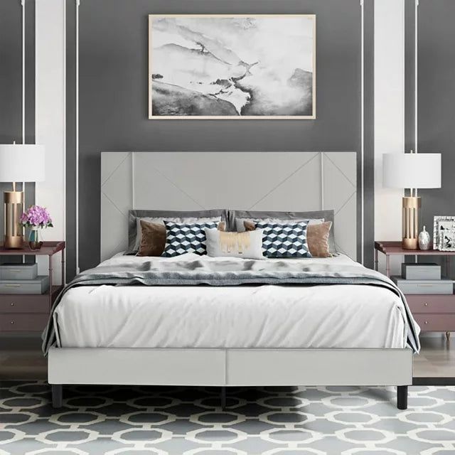 Sesslife Black Platform Bed Frame, Queen Bed Frame with Velvet Upholstered Headboard, Queen Floor Bed Frame, Mattress Foundation, No Box Spring Needed, Easy Assembly