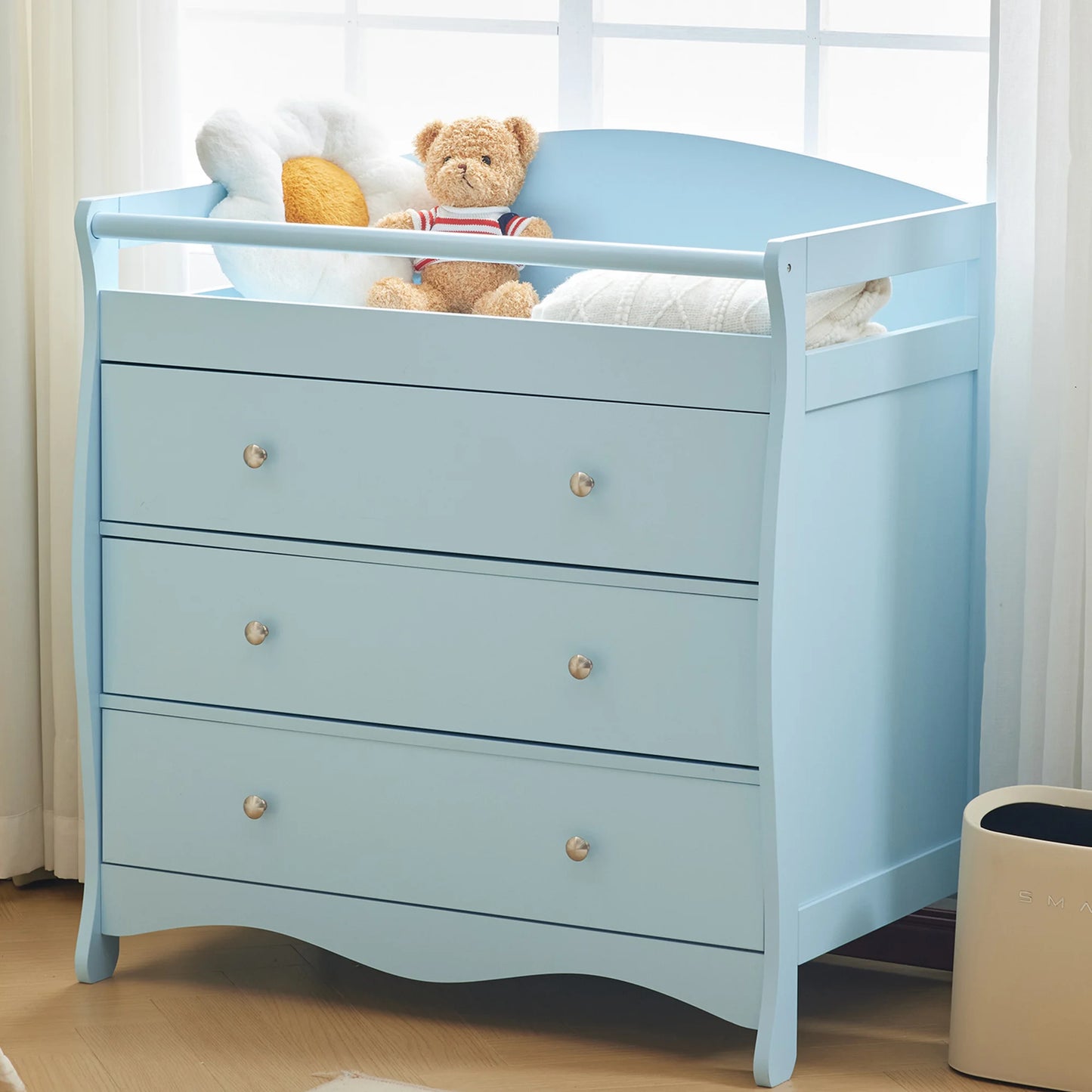 Sesslife Infant Changing Station with 3 Drawers, Baby Dresser With Changing Table Top for Nursery, Easy Assembly (White)