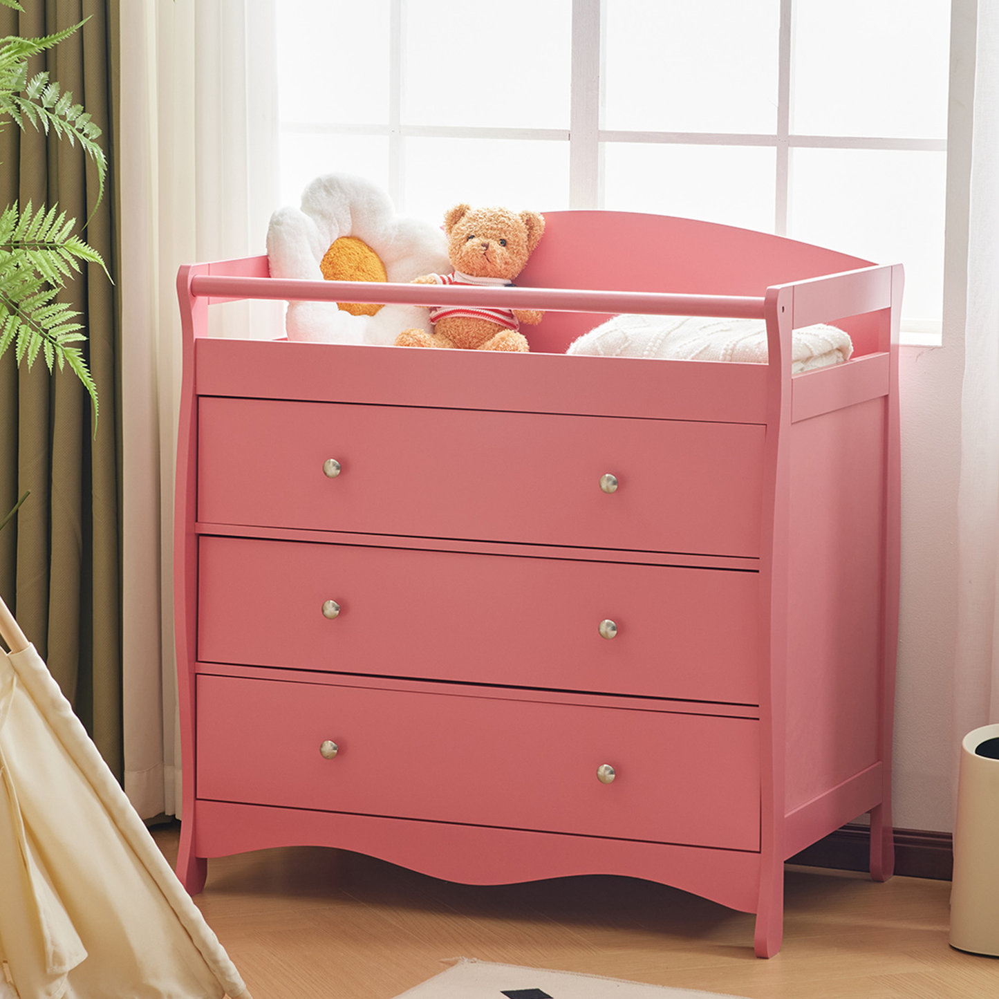 Sesslife Infant Changing Station with 3 Drawers, Baby Dresser With Changing Table Top for Nursery, Easy Assembly (White)