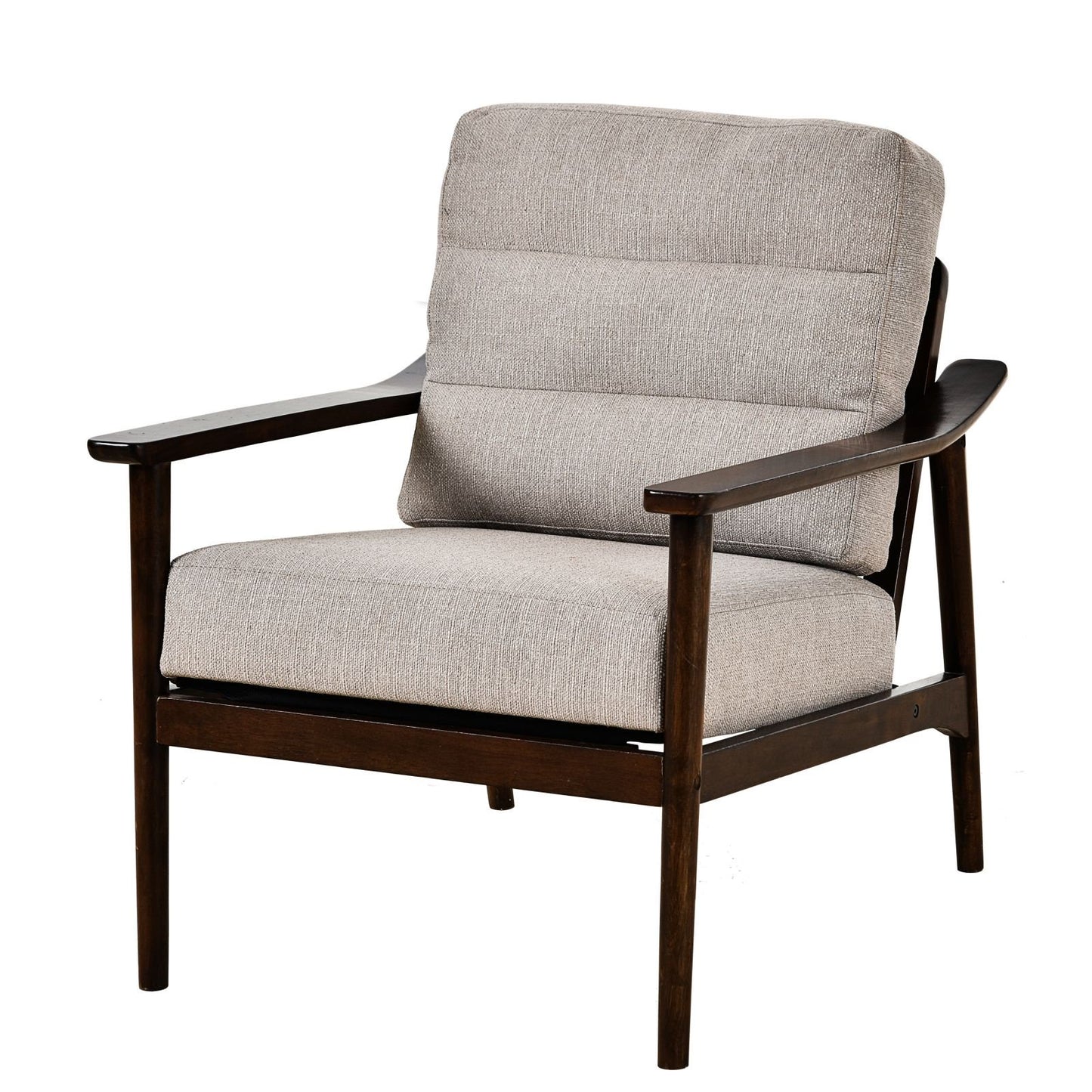 Sesslife Mid-Century Accent Chair, Modern Upholstered Arm Chair with Solid Wood Armrests and Legs, Linen Fabric Single Sofa with Soft Cushion, Reading Side Chair for Living Room, Bedroom, Gray
