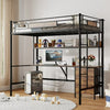 Sesslife Twin Loft Bed with Desk, Heavy Duty Loft Bed Twin Size with Drawers and Storage Shelves, Metal Loft Bed with Charging Station and Safety Guardrail for Boys Girls, No Box Spring Needed, Brown
