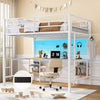 Sesslife Twin Size Loft Bed with Desk, Metal Loft Bed Frame with LED Lights, 4 Storage Shelves, Charging Station, 2 Built-in Ladders, DIY Mesh, Clothes Rail and Full-Length Safety Guard Rails, Black