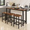 Small Kitchen Table Set for 3, Modern Dining Room Table Set with 3 Stools, Extra Long Bar Table Set, Wooden Pub Table, and Chairs Set, Saving Space Patio Restaurant Bistro Table Set, Brown