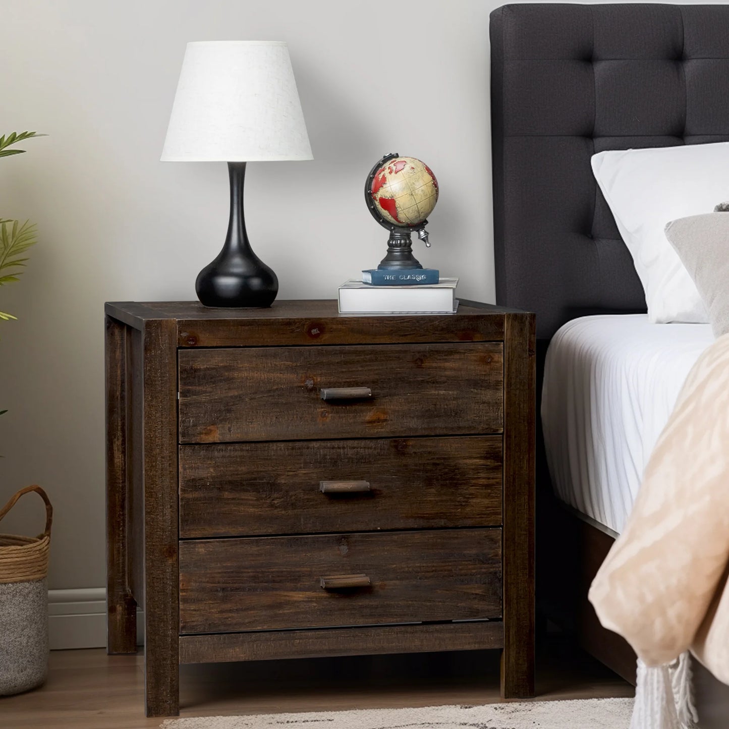 Sesslife New Upgrade Nightstand, Modern White Nightstand with 3 Drawers, Wood Bedside Table Night Stand for Bedroom