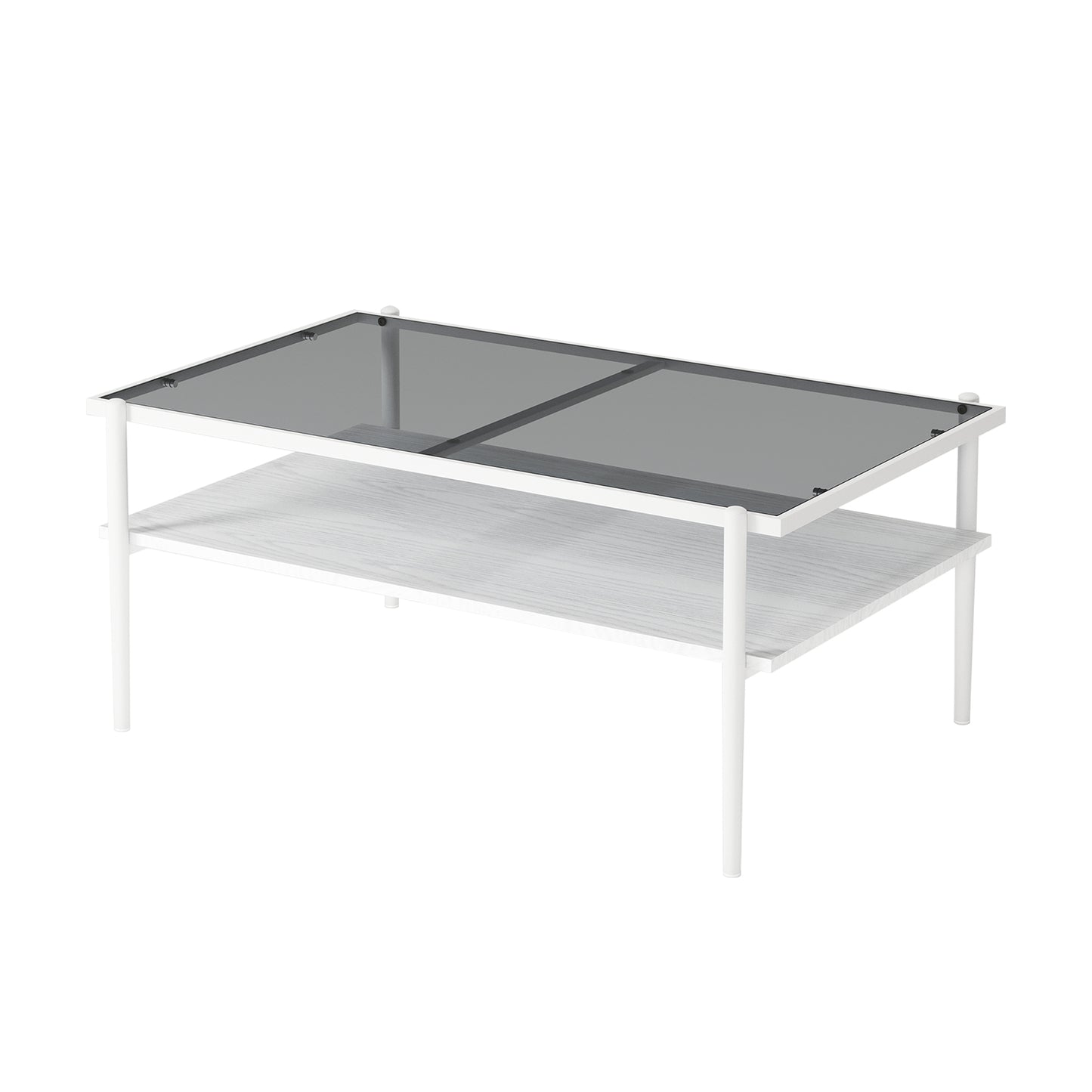 SESSLIFE Modern Rectangle Coffee Table with Glass Table Top, Easy to Clean Tempered Surface Ideal for Small Space, Stylish Yet Functional Living Room Accent, White