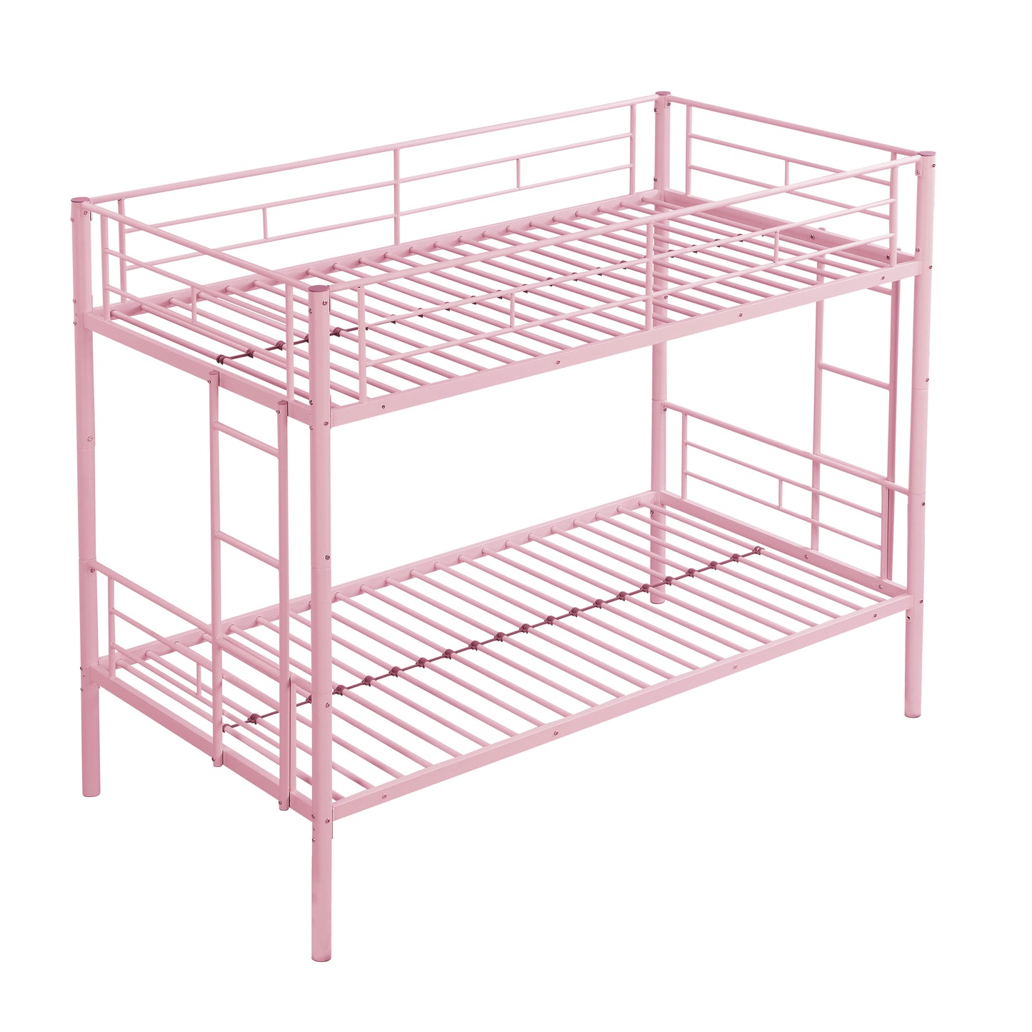 PARPOOS Metal Twin Over Twin Bunk Bed with 2 Ladders, Twin Bunk Beds fo Teens with Full Length Guardrails, Convertible Bunk Bed Can Be Divided Into 2 Twin Beds, No Box Spring Needed, Pink
