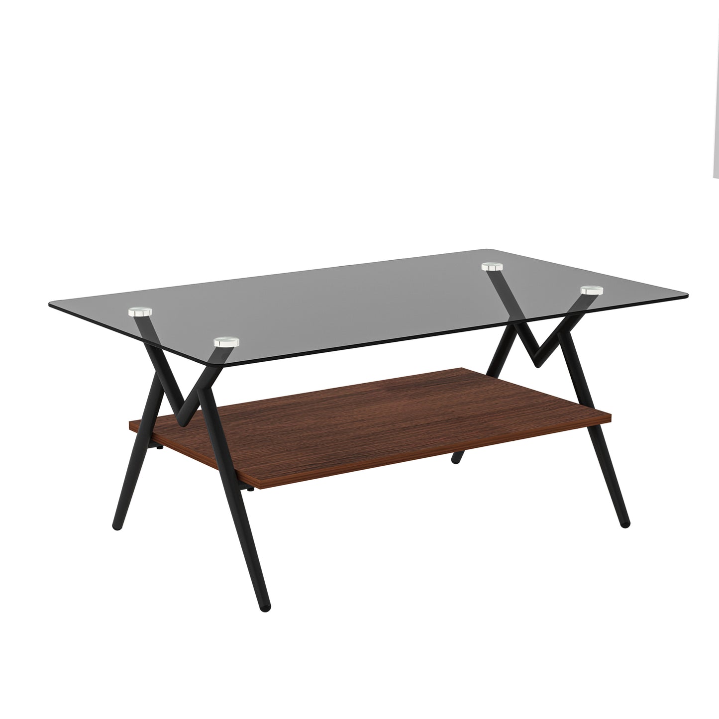 SESSLIFE Modern Coffee Table for Living Room with Tempered Glass Top, Rectangle Side Table with Brown Storage Shelf, Sturdy Metal Legs, Gray Glass Design, Easy Assembly, 38.6"
