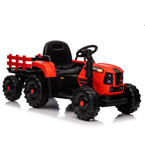 24V Kids Electric Tractor with Trailer with Remote Control, 3-Speed Adjustable Ride-On Toy, Two-point safety belt, MP3, Bluetooth Music & LED Lights for Ages 3+