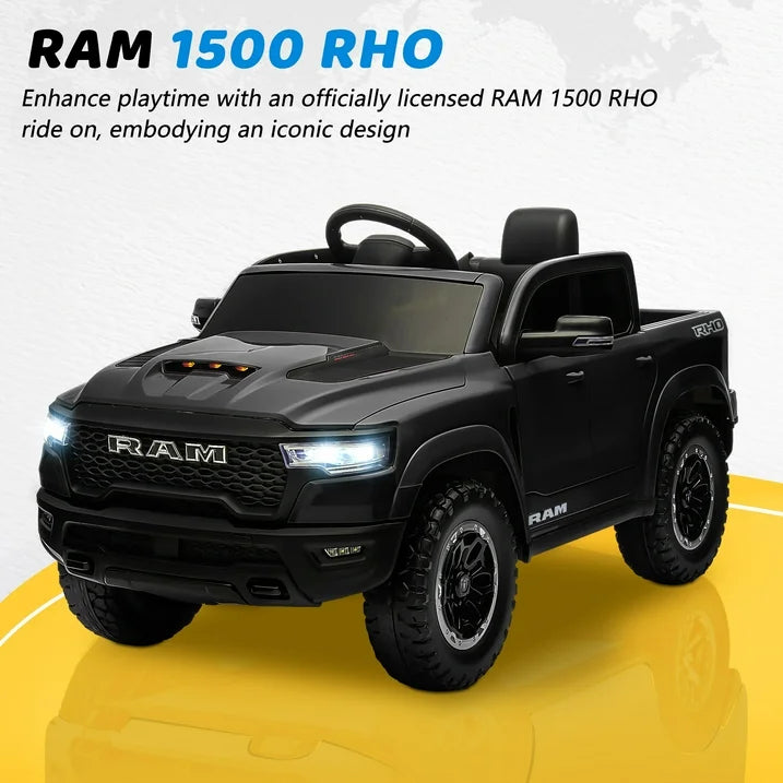 Ride on Car Toys for Kids, Ram 1500 Ride on Truck Toy with Remote Control, 4 Wheels Suspension Electric Car for Boys Girls 3-6 W/Key Switch, Bluetooth, Rear Storage Trunk, Safety Belt