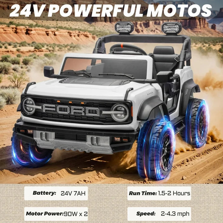 24V Powered Kids Ride on Toy Cars with 2 Seater, Ford Bronco Raptor Extra large Ride on Toys with Remote Control, LED, MP3, 4 Wheel Spring Suspension Electric Cars Ride on Truck for Boys Girls Gifts