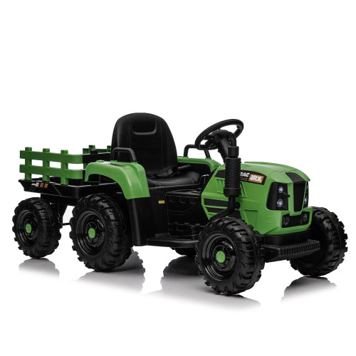24V Kids Electric Tractor with Trailer with Remote Control, 3-Speed Adjustable Ride-On Toy, Two-point safety belt, MP3, Bluetooth Music & LED Lights for Ages 3+