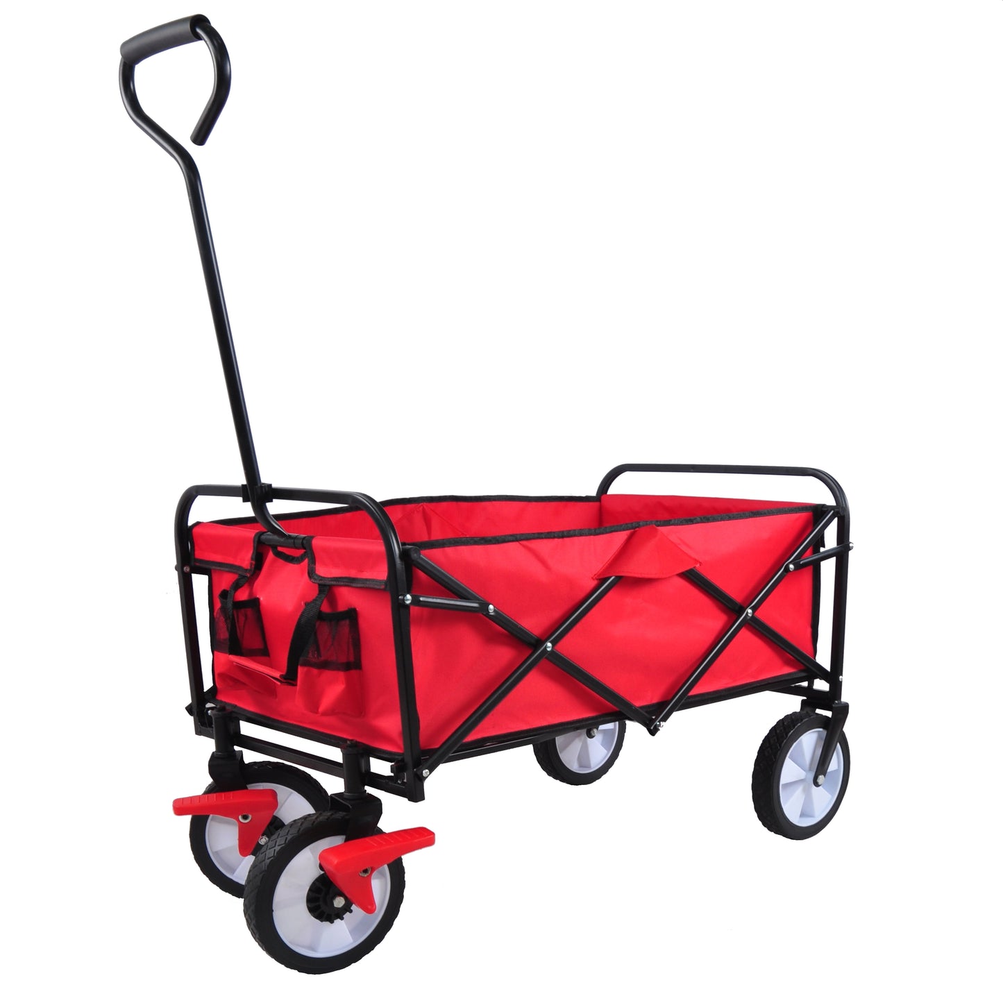 Utility Garden Wagon, Heavy Duty Collapsible Wagon, All Terrain Wheels Beach Wagon, Adjustable Handles and 600D polyester Fabric,