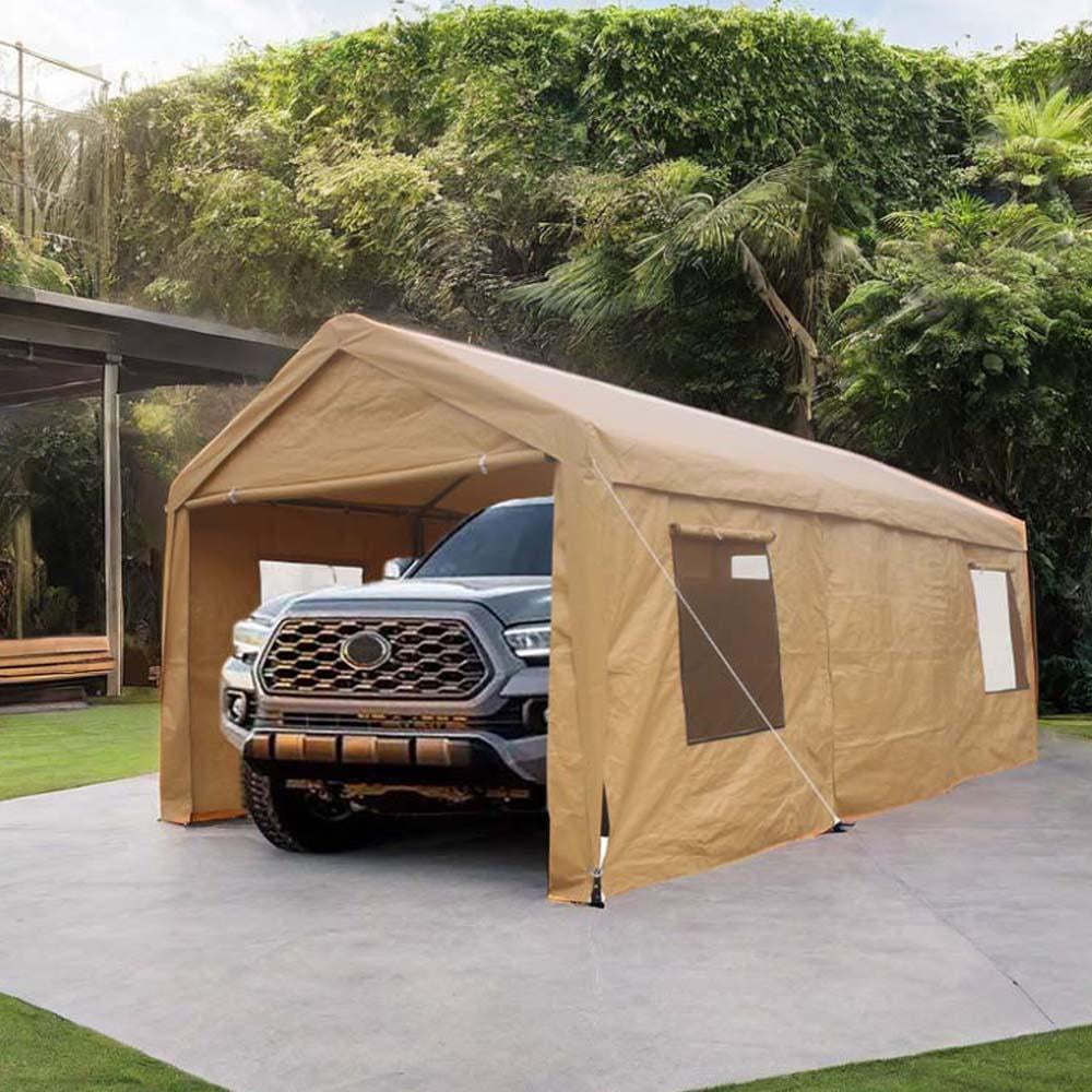 6' x 12' Outdoor Storage Shelter, Heavy Duty Portable Carport Canopy with Rolling Door and Sidewall, Gray Multifunctional Storage Shed for Tool Firewood Bikes Motorcycle ATV