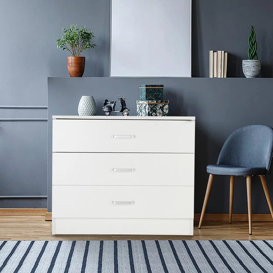 Sesslife New Upgrade Nightstand, Modern White Nightstand with 3 Drawers, Wood Bedside Table Night Stand for Bedroom