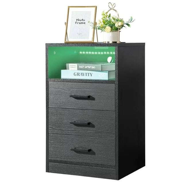 SESSLIFE End Side Table Set of 2 with a Drawer, Wood Bedside Table, Versatile Nightstand, Storage Shelf, Side Table for Home & Office, Brown