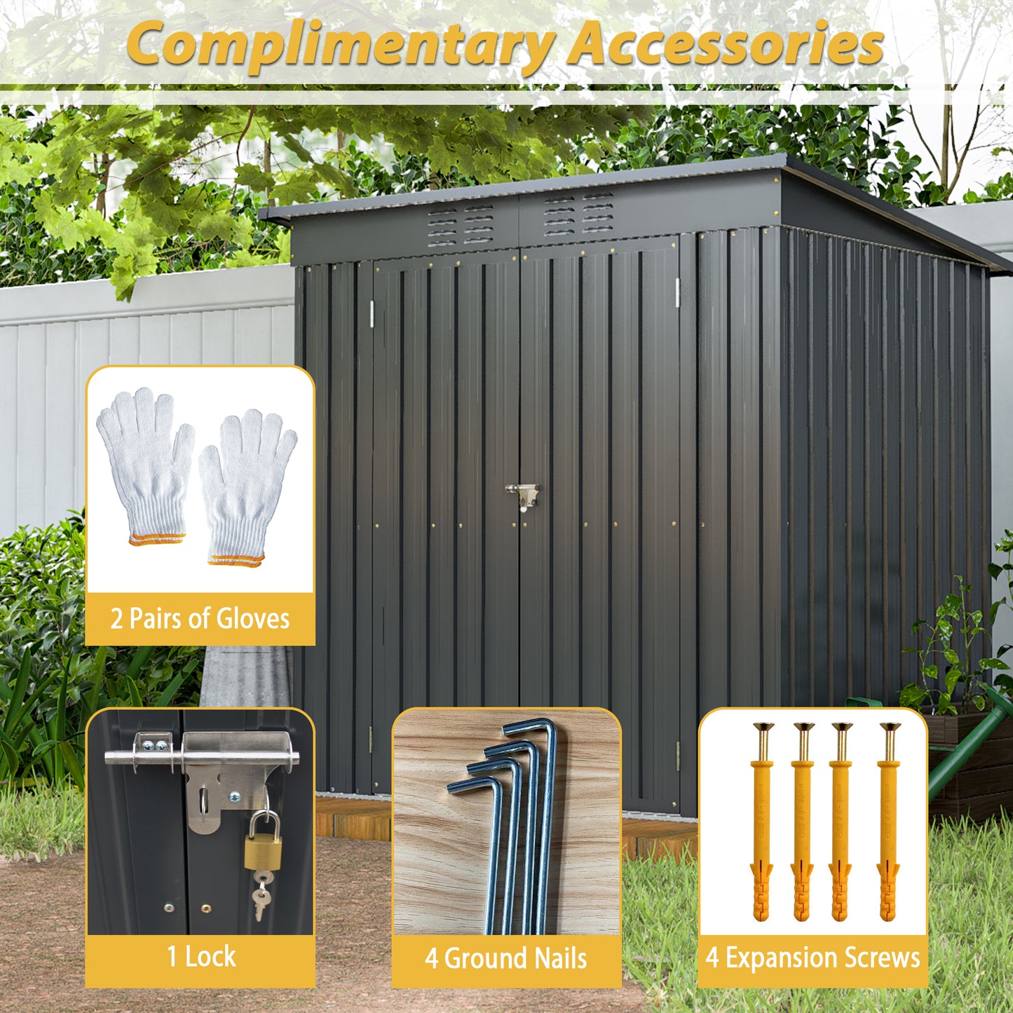 SESSLIFE 6 x 4 ft Galvanized Metal Outdoor Shed with Lockable Door, Outside Storage Sheds, Brown Outdoor Storage Cabinet for Garden Backyard